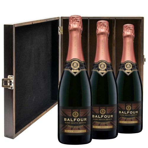 Balfour Leslies Reserve Rose English Sparkling 75cl Treble Elm Wood Gift Boxed (3x75cl)